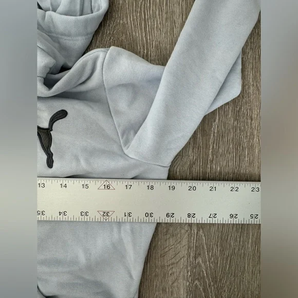 Puma EUC Logo Hoodie Sweatshirt Size M Blue Gray Drawstrings Front Pocket - Picture 4 of 4